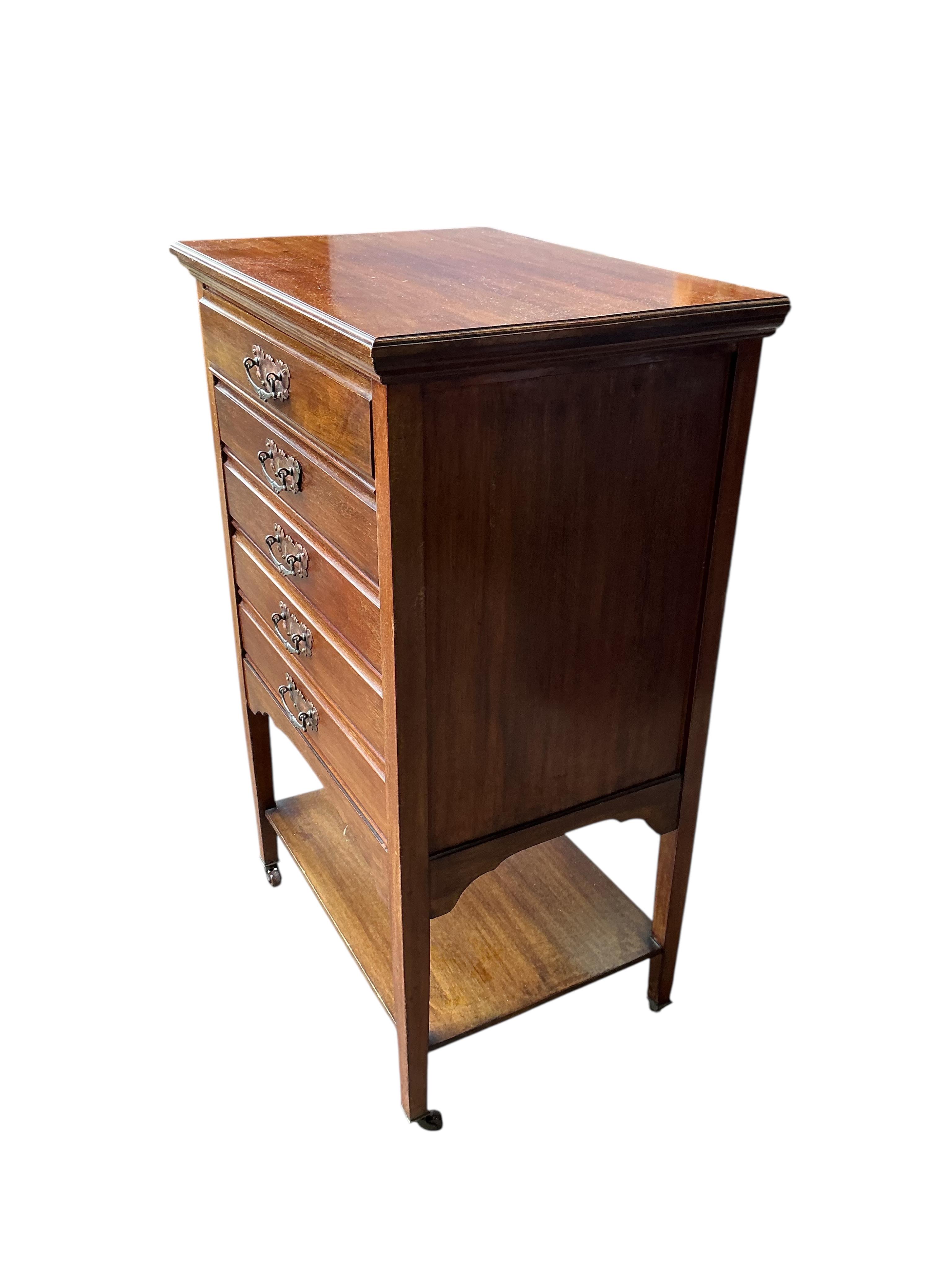 An Edwardian mahogany music cabinet, width 52cm, depth 37cm, height 84cm